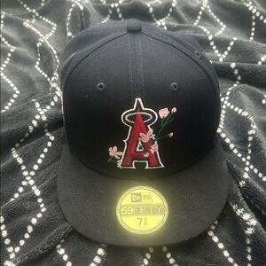 New Era Black Cap with Red and Pink Embroidery
